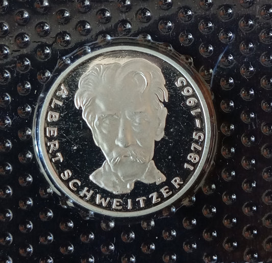 ALBERT SCHWEITZER'S 100TH BIRTHDAY 1975, 5 DM silver coin