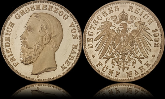 5 Mark Baden 1902 G, Silber, Friedrich Grossherzog von Baden, Deutsches Kaiserreich, Jaeger-Nr. 29