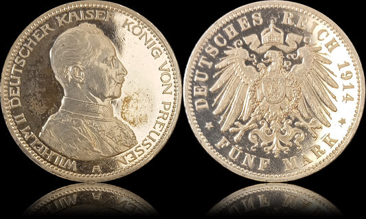 5 Mark Preußen 1914 A Silber, Kaiser Wilhelm II. Deutsches Kaiserreich, Jaeger-Nr. 114