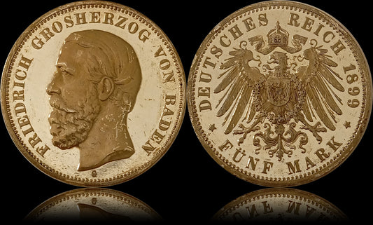 5 Mark Baden 1899 G, Silber, Friedrich Grossherzog von Baden, Deutsches Kaiserreich, Jaeger-Nr. 29