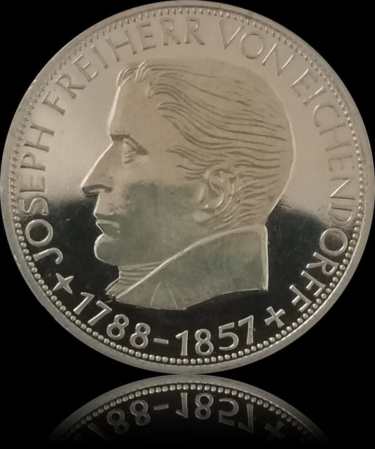 100TH ANNIVERSARY OF THE DEATH OF BARON VON EICHENDORFF, series 5 DM silver coin, 1957