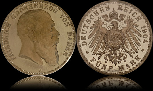 5 Mark Baden 1904 G, Silber, Friedrich Grossherzog von Baden, Deutsches Kaiserreich, Jaeger-Nr. 33