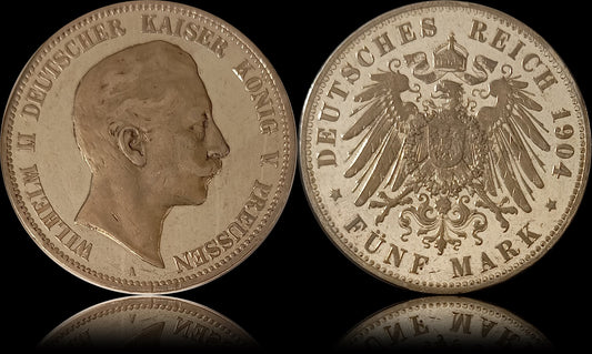 5 Mark Preußen 1904 A Silber, Kaiser Wilhelm II. Deutsches Kaiserreich, Jaeger-Nr. 104