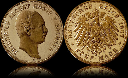 5 Mark Sachsen 1907 E Silber, König Friedrich August, Deutsches Kaiserreich, Jaeger-Nr. 136