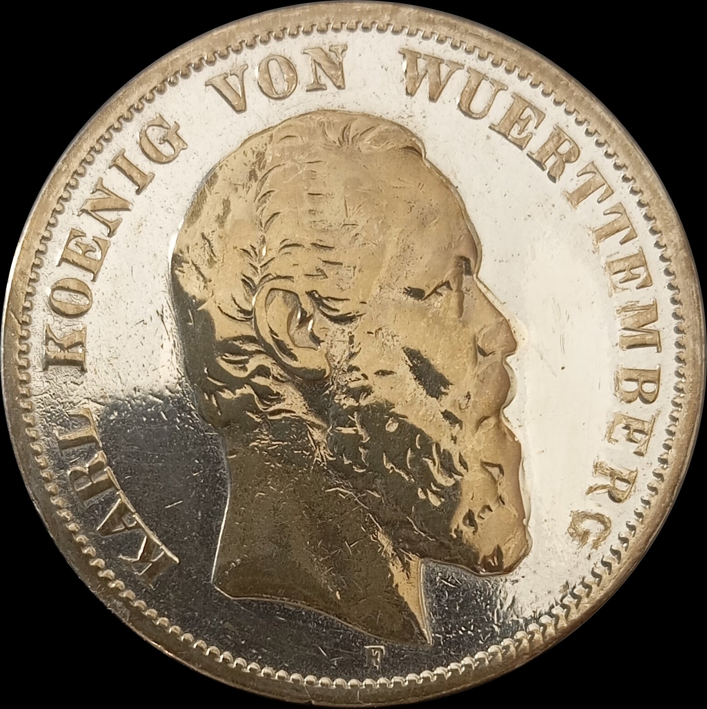 5 Mark Württemberg 1876 F Silber, Kaiser Karl, Deutsches Kaiserreich, Jaeger-Nr. 173