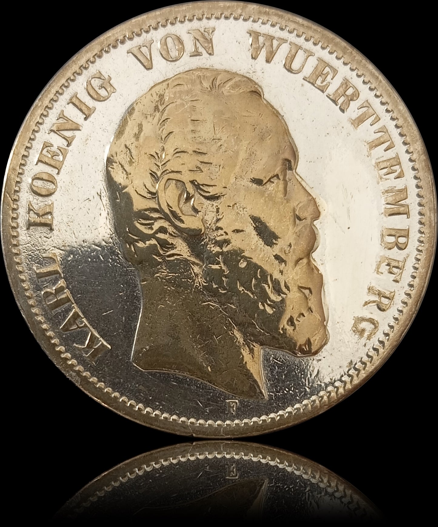 5 Mark Württemberg 1876 F Silber, Kaiser Karl, Deutsches Kaiserreich, Jaeger-Nr. 173