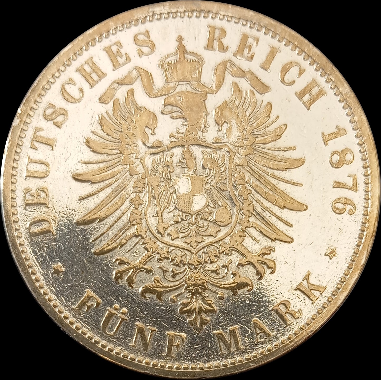 5 Mark Württemberg 1876 F Silber, Kaiser Karl, Deutsches Kaiserreich, Jaeger-Nr. 173