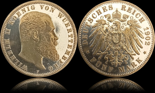 5 Mark Württemberg 1902 F Silber, Kaiser Wilhelm II. Deutsches Kaiserreich, Jaeger-Nr. 176