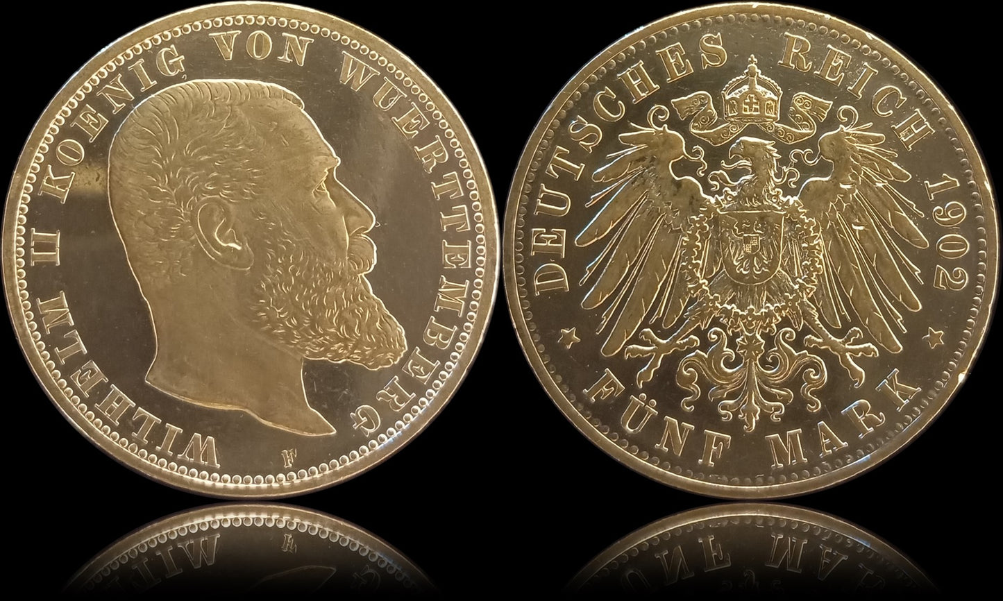 5 Mark Württemberg 1902 F Silber, Kaiser Wilhelm II. Deutsches Kaiserreich, Jaeger-Nr. 176