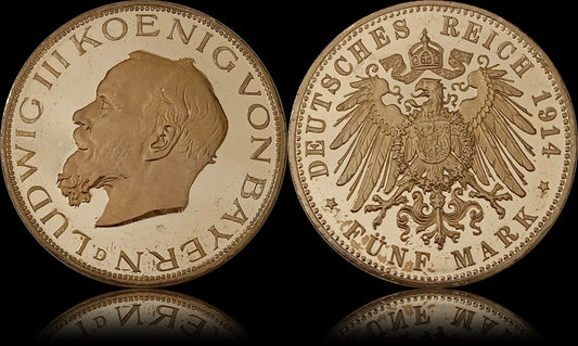 5 Mark Bayern 1914 D, Silber, König Ludwig III, Deutsches Kaiserreich, Jaeger-Nr. 53