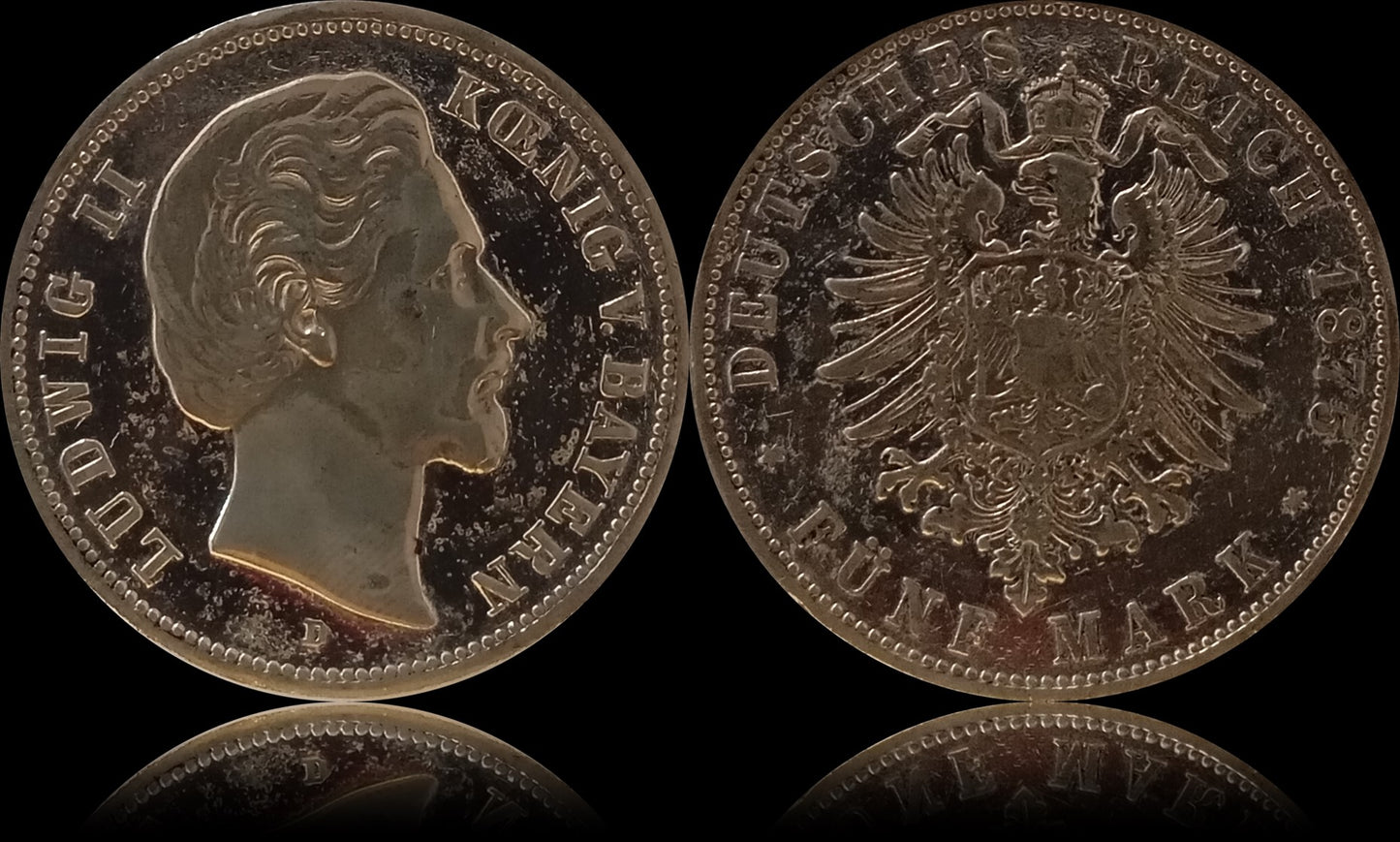 5 Mark Bayern 1875 D Silber, König Ludwig II, Deutsches Kaiserreich, Jaeger-Nr. 42