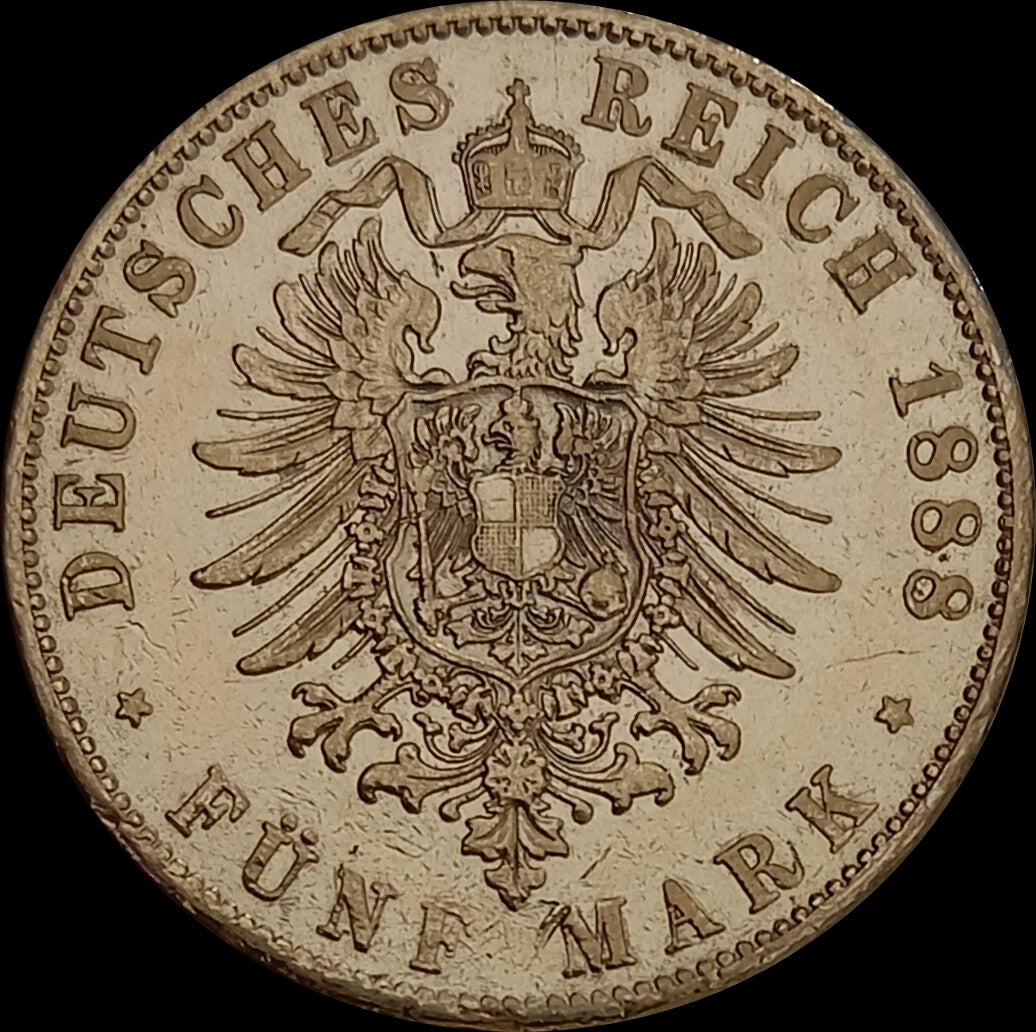 5 Mark Bayern 1888 D Silber, König Otto, Deutsches Kaiserreich, Jaeger-Nr. 40