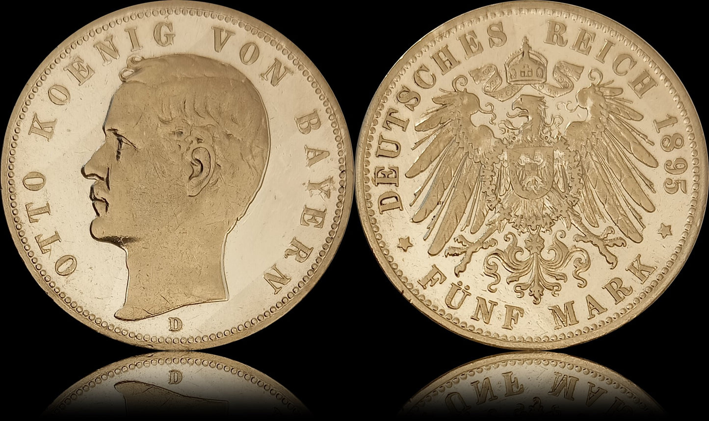 5 Mark Bayern 1895 D Silber, König Otto, Deutsches Kaiserreich, Jaeger-Nr. 46