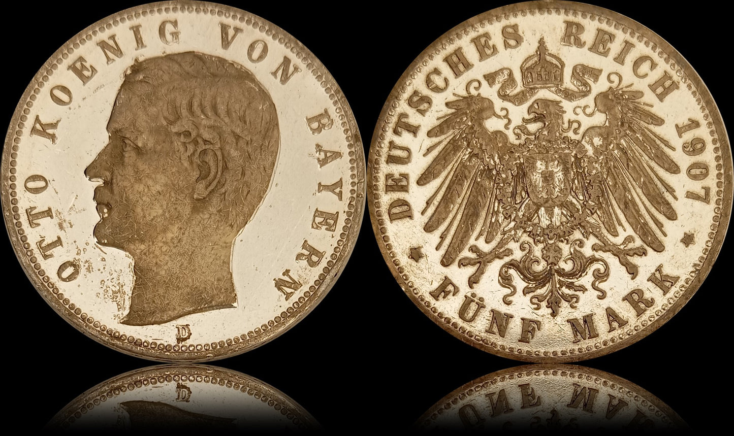 5 Mark Bayern 1907 D Silber, König Otto, Deutsches Kaiserreich, Jaeger-Nr. 46