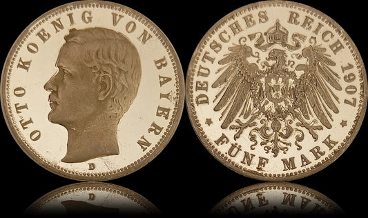 5 Mark Bayern 1907 D Silber, König Otto, Deutsches Kaiserreich, Jaeger-Nr. 46