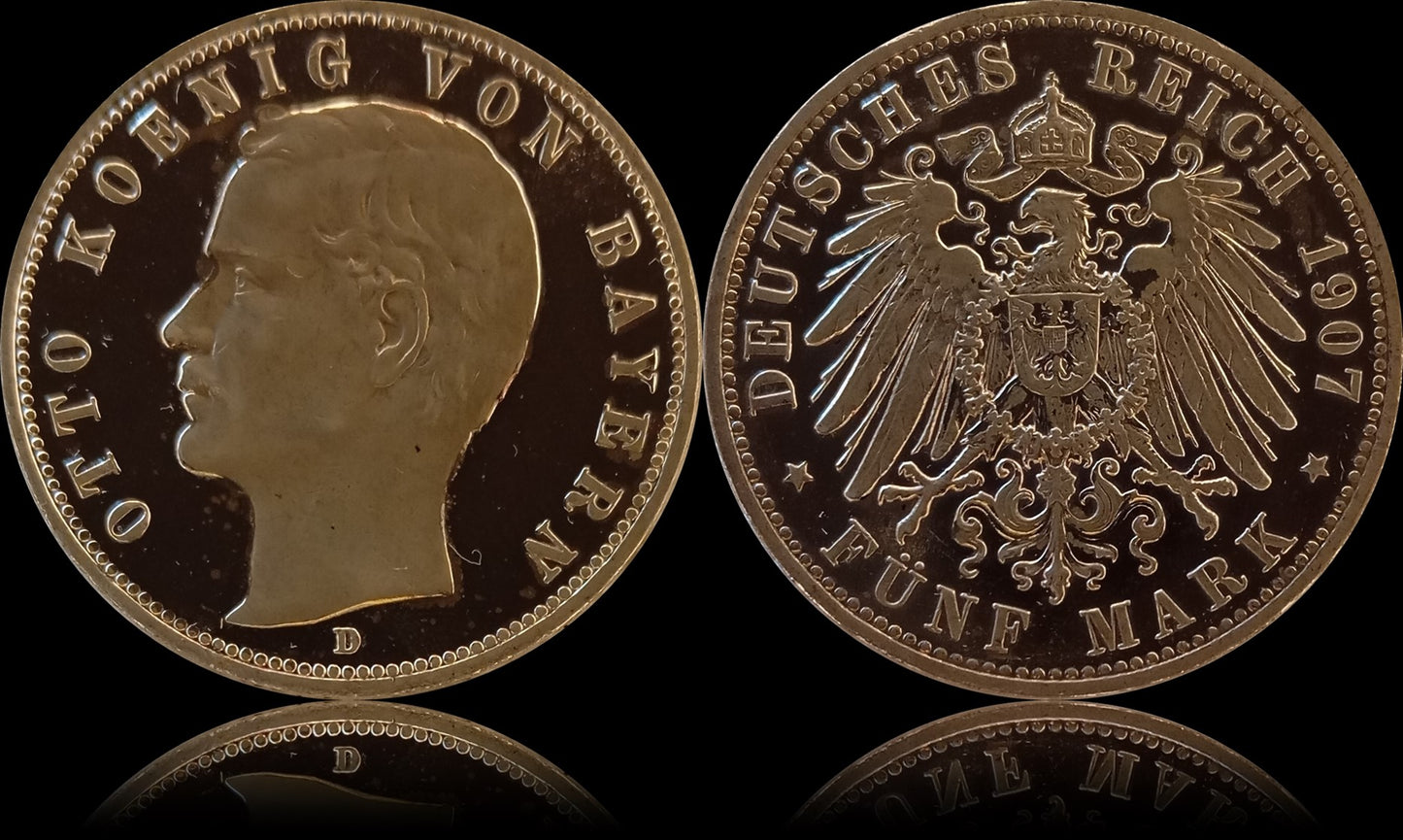 5 Mark Bayern 1907 D Silber, König Otto, Deutsches Kaiserreich, Jaeger-Nr. 46