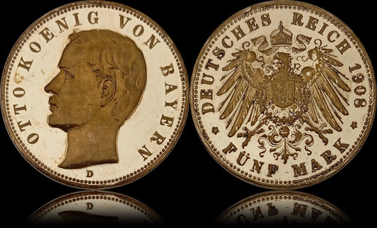 5 Mark Bayern 1908 D Silber, König Otto, Deutsches Kaiserreich, Jaeger-Nr. 46