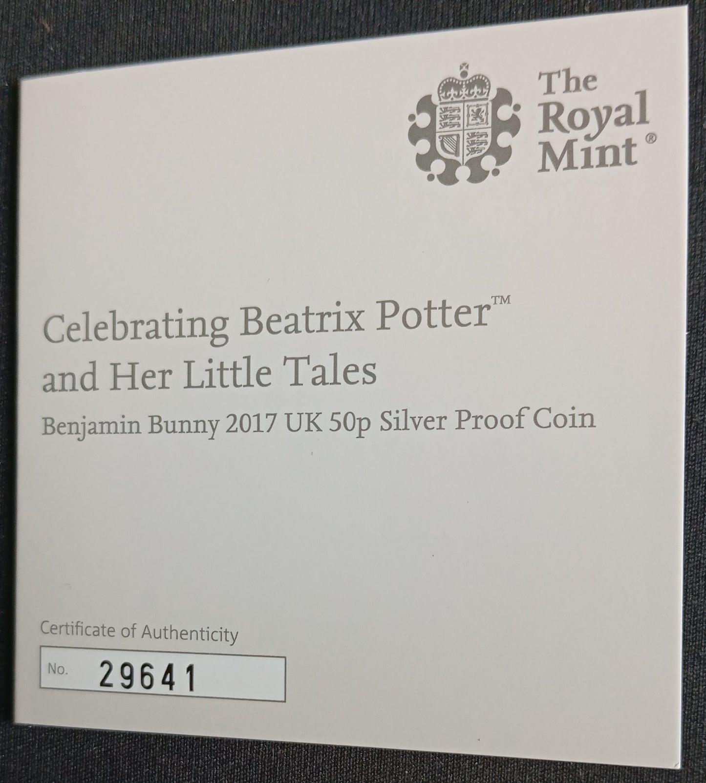 BENJAMIN BUNNY OF BEATRIX POTTER, Silber Proof, 50 Pence, 2017