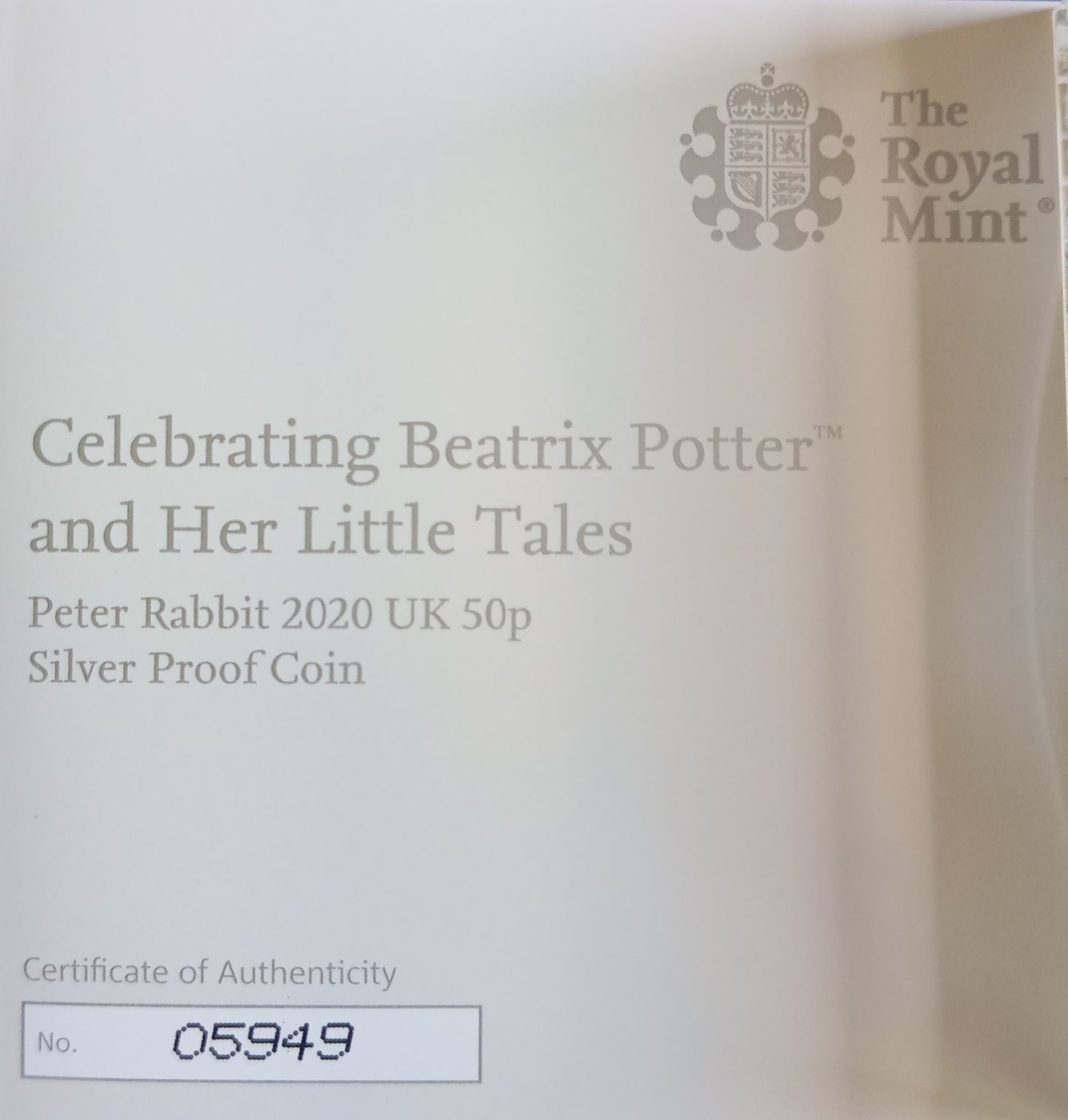 PETER RABBIT of BEATRIX POTTER, Silber Proof, 50 Pence, 2020