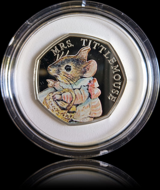 MRS. TITTLEMOUSE OF BEATRIX POTTER, Silber Proof, 50 Pence, 2018