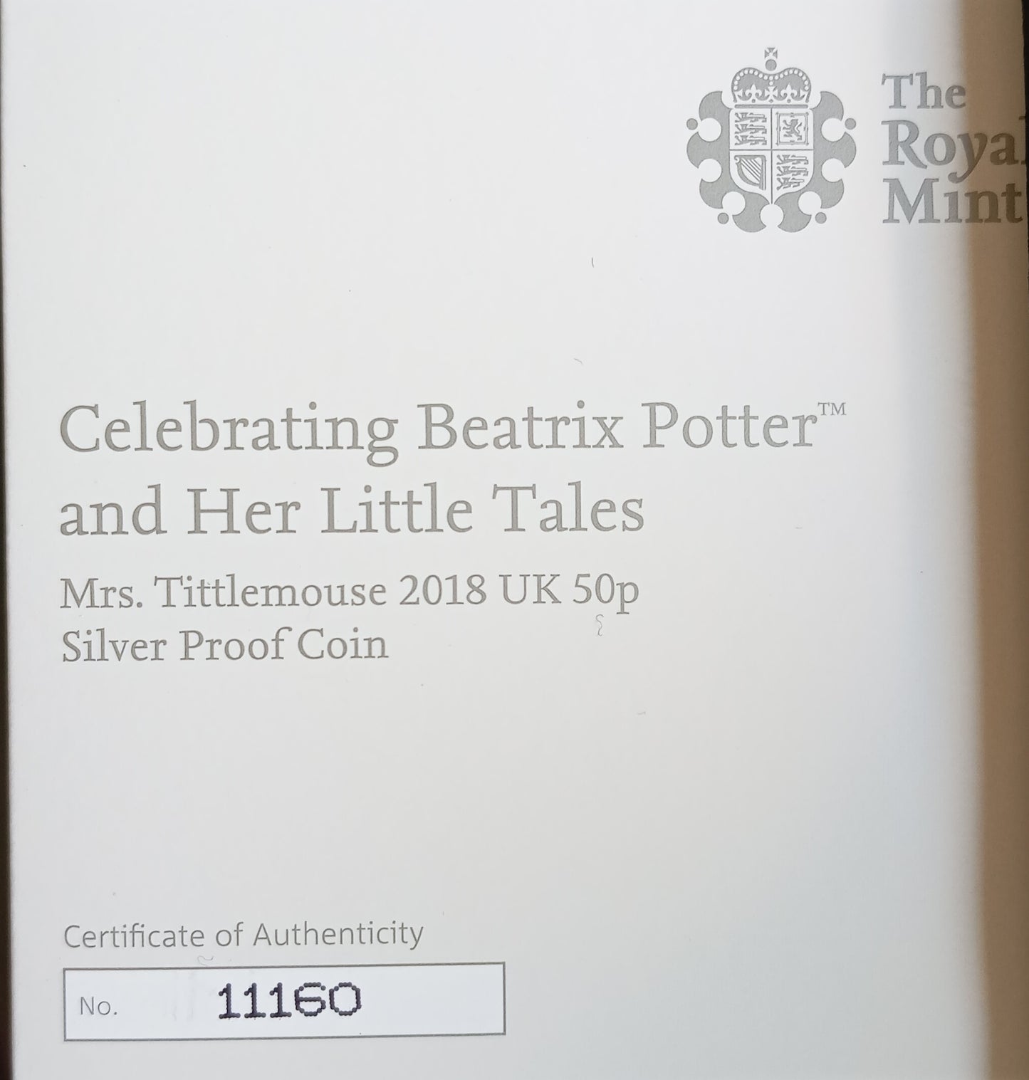 MRS. TITTLEMOUSE OF BEATRIX POTTER, Silber Proof, 50 Pence, 2018