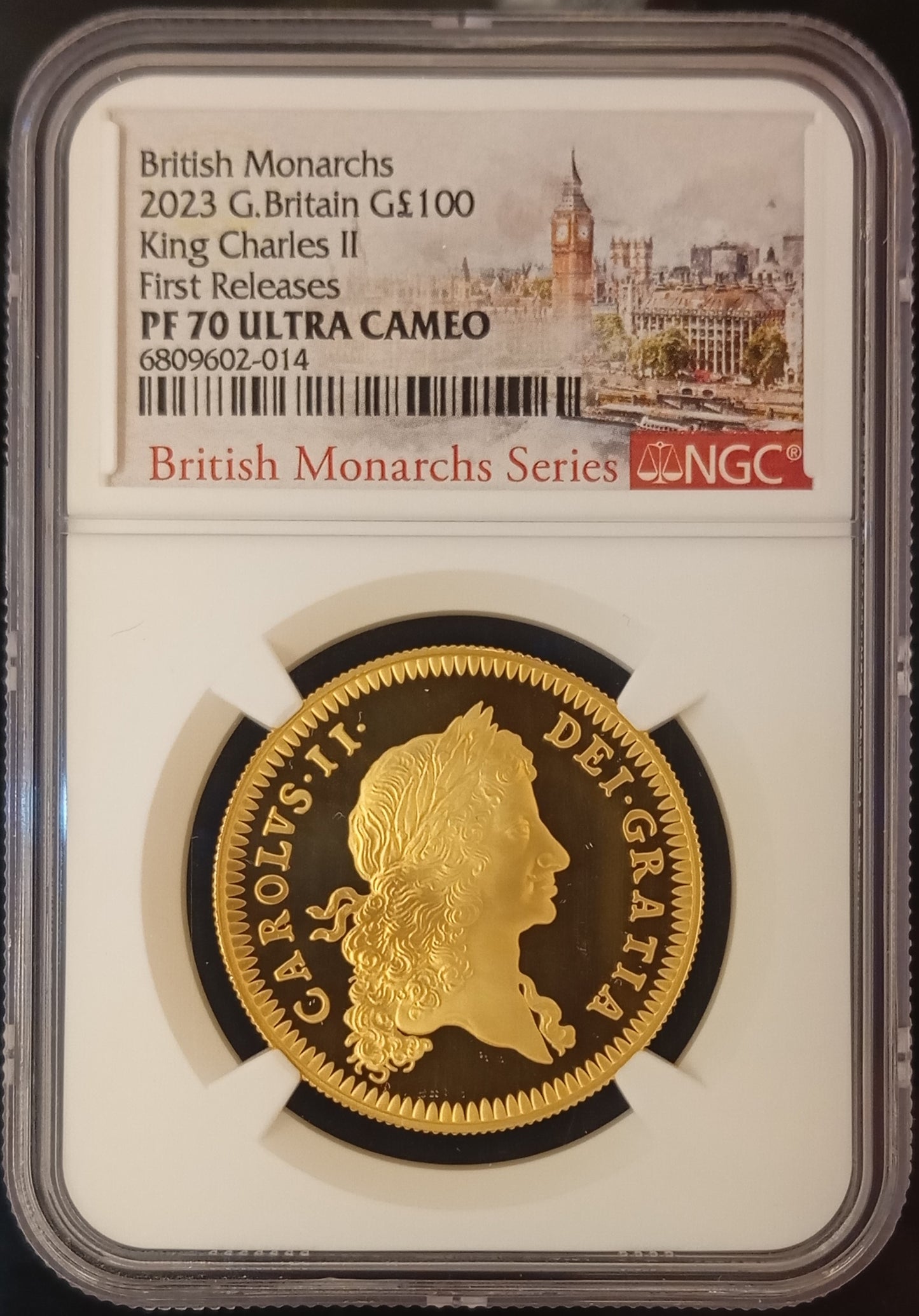 Charles II, British Monarchs, 1 Oz Gold 100 £, Proof NGC PF 70, 2023