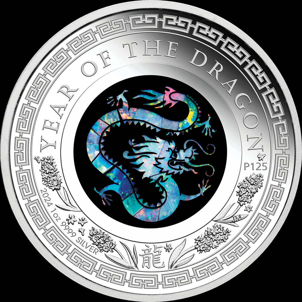 DRACHE, Serie Australian Opal 1 oz Silber Proof 1$, 2024