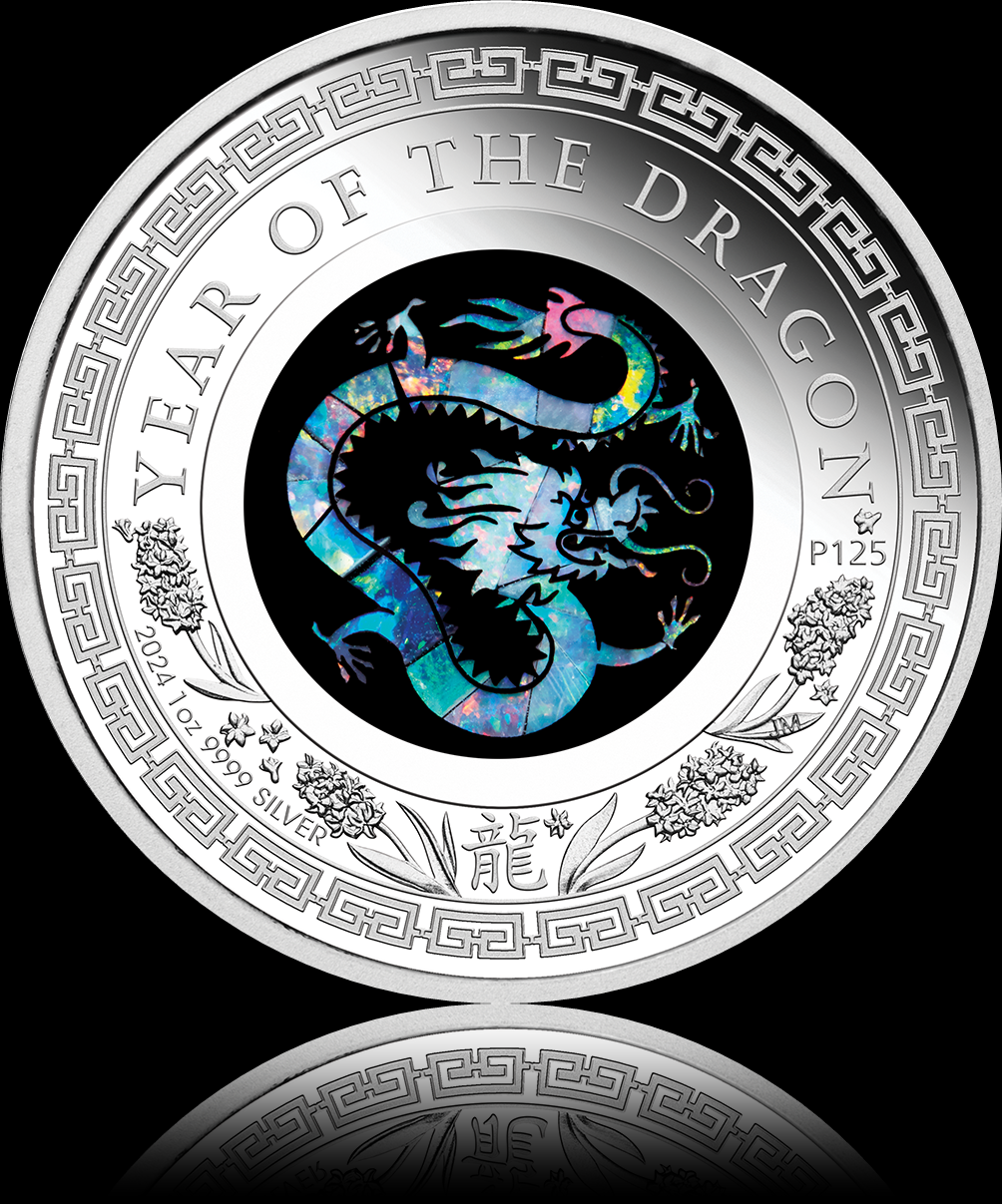 DRACHE, Serie Australian Opal 1 oz Silber Proof 1$, 2024