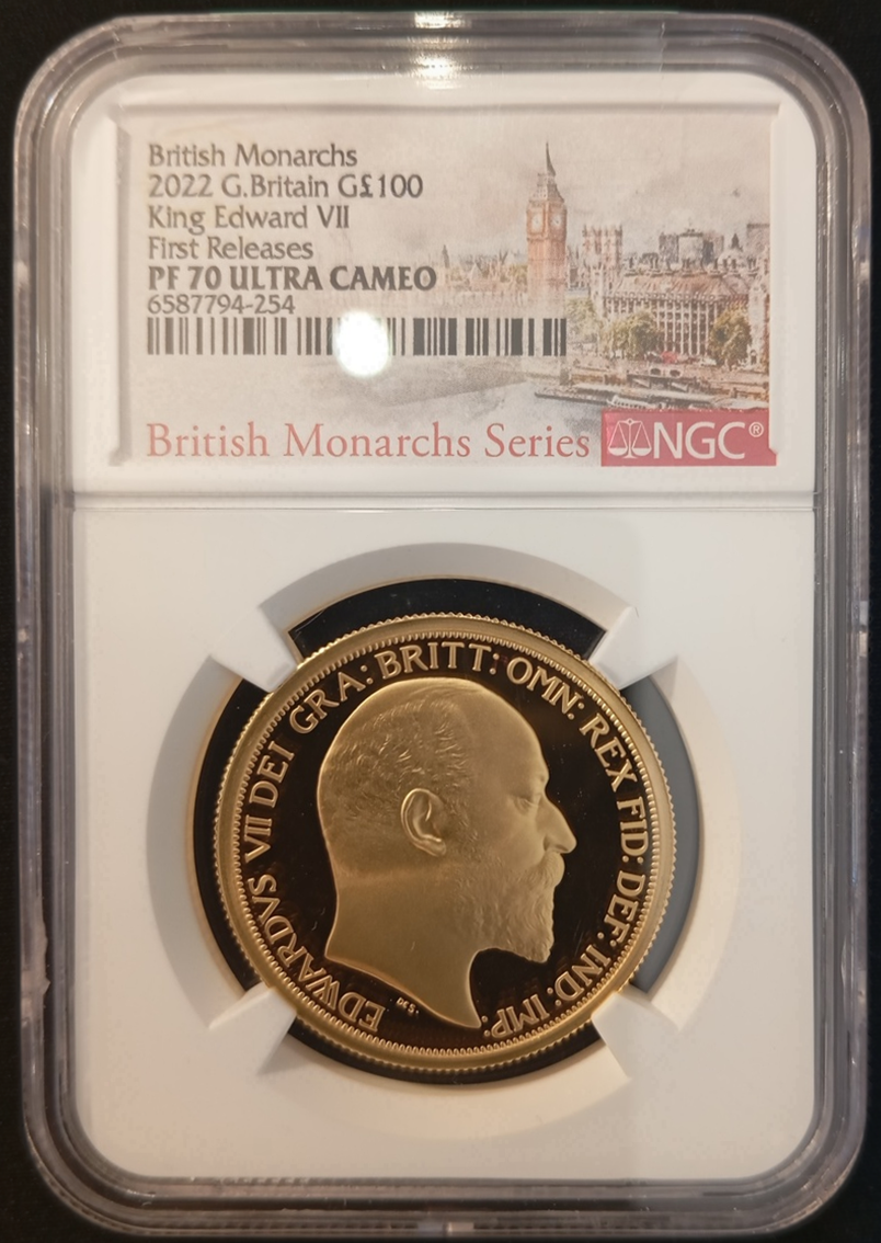 Edward VII, British Monarchs, 1 Oz Gold 100 £, Proof NGC PF 70, 2022