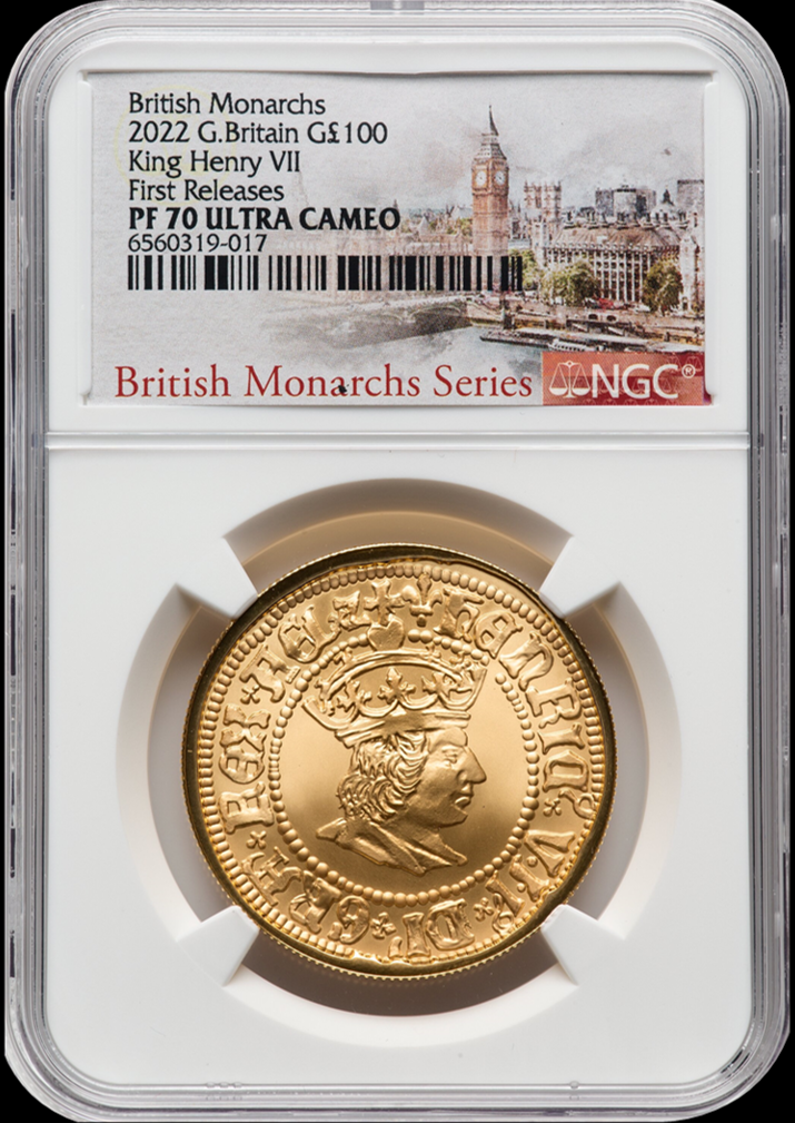 Henry VII, British Monarchs, 1 Oz Gold 100 £, Proof NGC PF 70, 2022