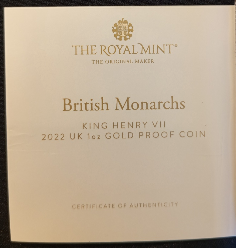 Henry VII, British Monarchs, 1 Oz Gold 100 £, Proof NGC PF 70, 2022