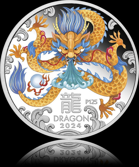 YEAR OF THE Dragon, Serie Lunar III, 1 AUD, 1 oz Silber Colored Proof, 2024
