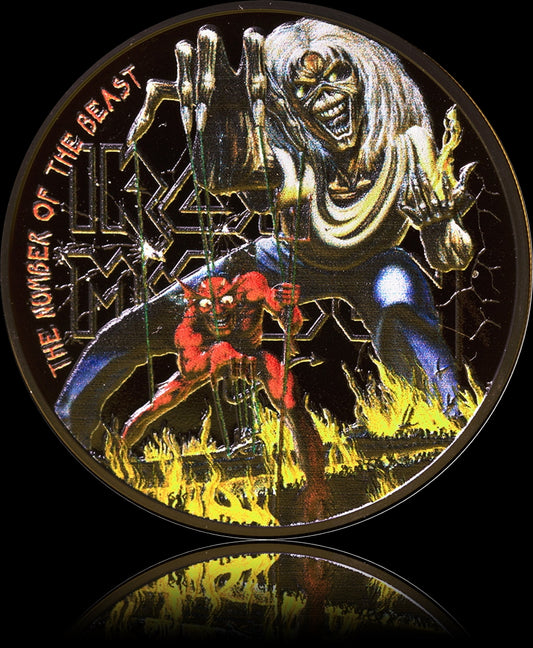 NUMBER OF THE BEAST, Serie Iron Maiden Cook Islands, 1 oz Silber Coloured Proof, 5$, 2022