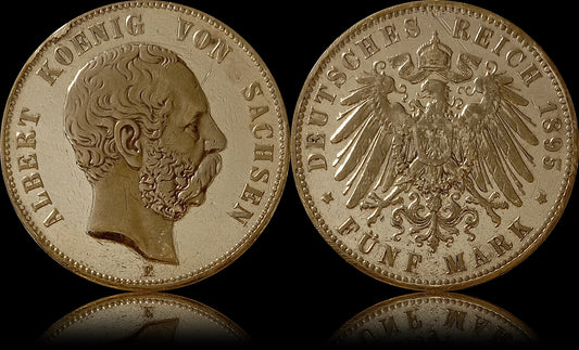 5 Mark Sachsen 1895 E Silber, König Albert, Deutsches Kaiserreich, Jaeger-Nr. 125