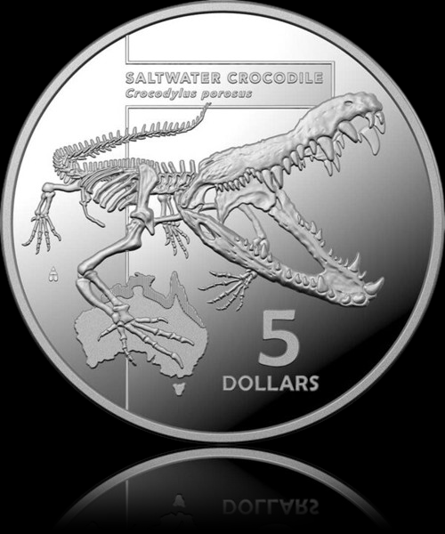 SALTWATER CROCODILE, Serie Australia's Most Dangerous, 1 oz Silber Proof, 5 $, 2022