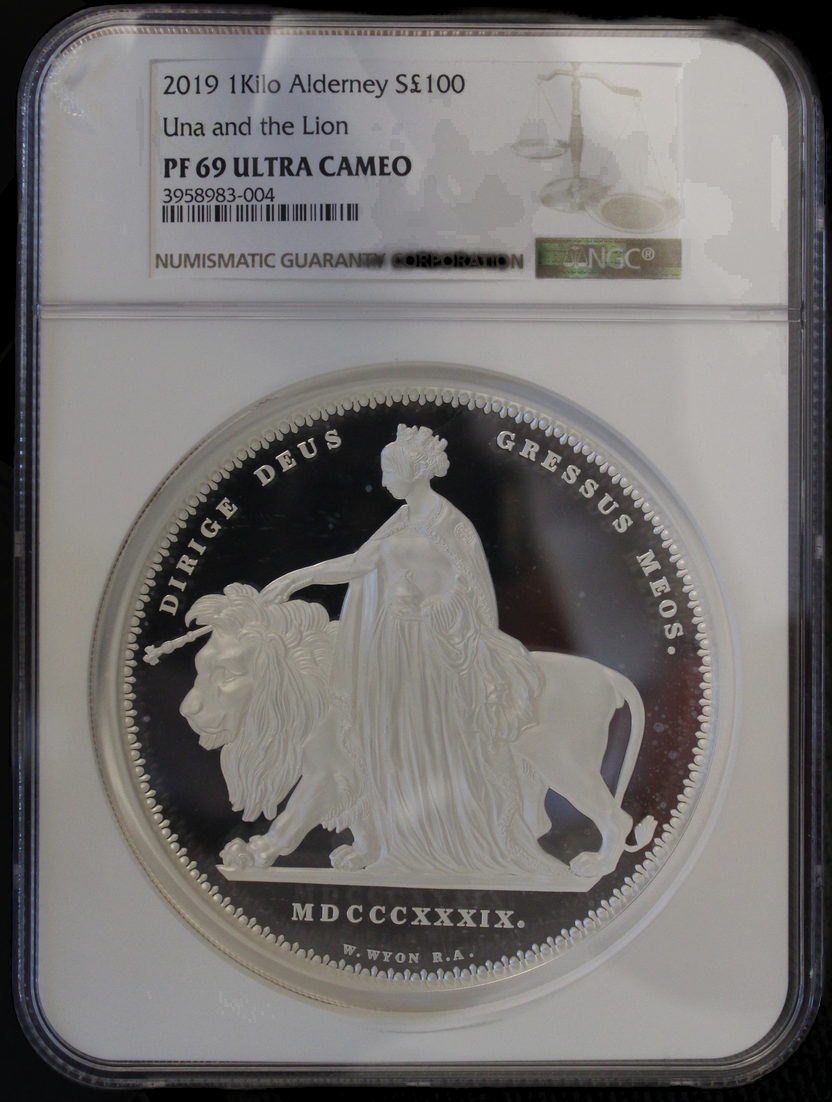UNA AND THE LION, Serie Great Engravers, 1 kg Silber 100£, Proof PF69, 2020