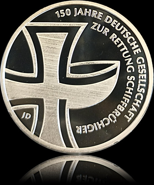 150 JAHRE DEUTSCHE GESELLSCHAFT ZUR RETTUNG SCHIFFBRÜCHIGER, Serie 10 € Silber Gedenkmünzen Deutschland, Spiegelglanz, 2015