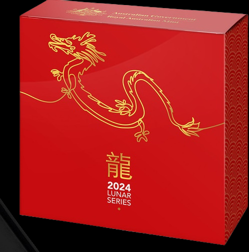 YEAR OF THE DRAGON, Serie Lunar II RAM,  1 oz Silver 5$, Proof Domed 2024