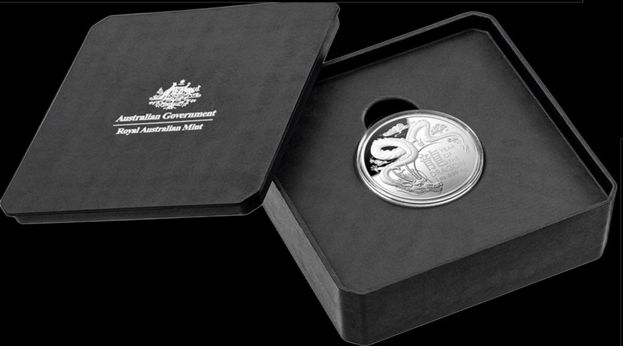 YEAR OF THE DRAGON, Serie Lunar II RAM,  1 oz Silver 5$, Proof Domed 2024