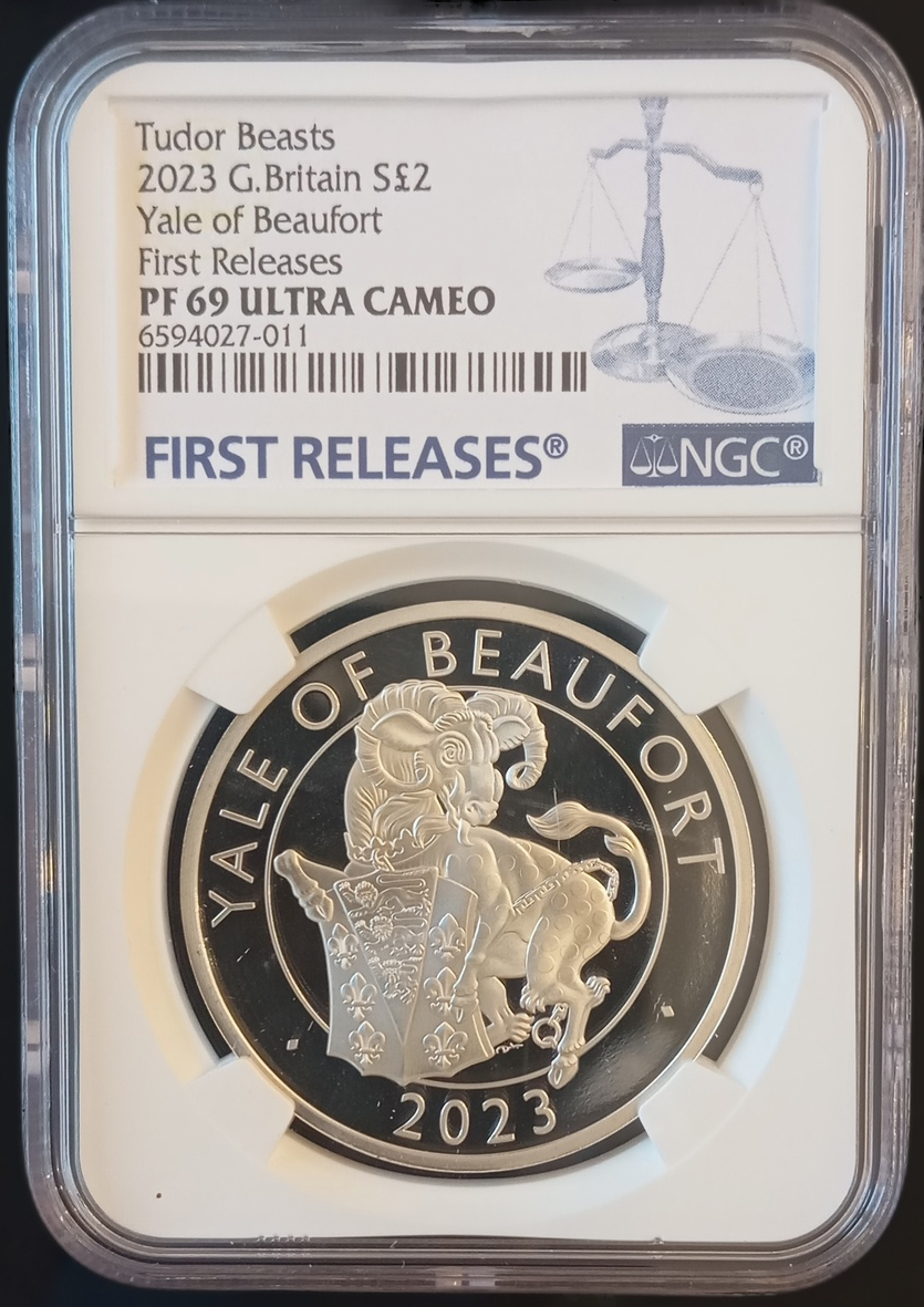 THE BEAUFORT, Serie The Royal Tudor Beasts, 1oz Silver Proof Coin 2 £, NGC PF 69, 2023