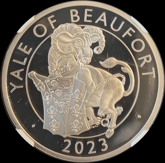 THE BEAUFORT, Serie The Royal Tudor Beasts, 1oz Silver Proof Coin 2 £, NGC PF 69, 2023