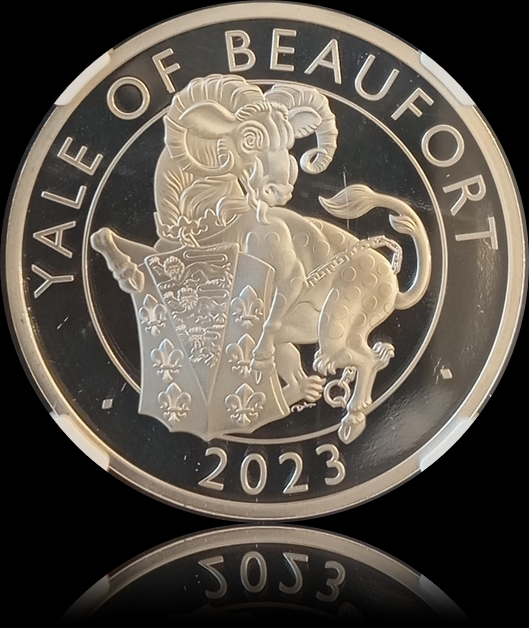 THE BEAUFORT, Serie The Royal Tudor Beasts, 1oz Silver Proof Coin 2 £, NGC PF 69, 2023