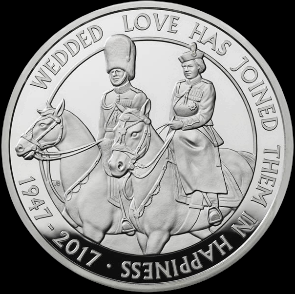 THE PLATINUM WEDDING ANNIVERSARY, 1 oz Silver Piedford Proof, 5 £, 2017