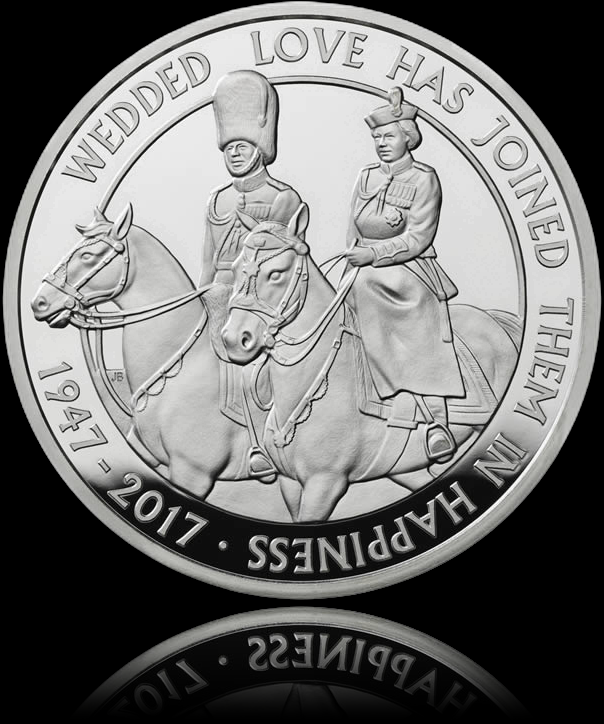 THE PLATINUM WEDDING ANNIVERSARY, 1 oz Silver Piedford Proof, 5 £, 2017