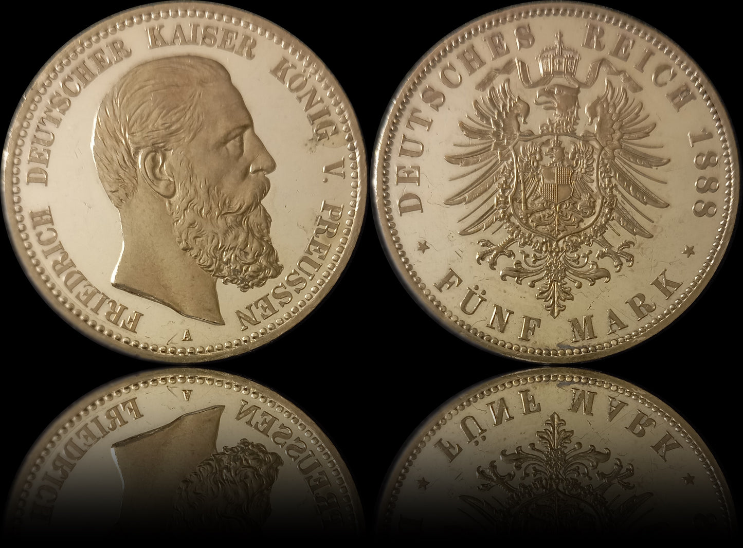 5 Mark Preußen 1888 A Silber, Kaiser Friedrich III. Deutsches Kaiserreich, Jaeger-Nr. 99