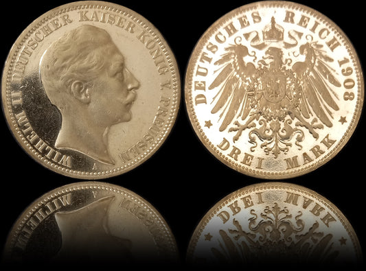 3 Mark Preußen 1908 A Silber, Kaiser Wilhelm II. Deutsches Kaiserreich, Jaeger-Nr. 103