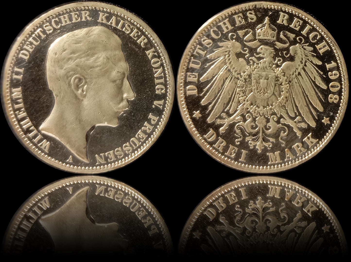 3 Mark Preußen 1908 A Silber, Kaiser Wilhelm II. Deutsches Kaiserreich, Jaeger-Nr. 103