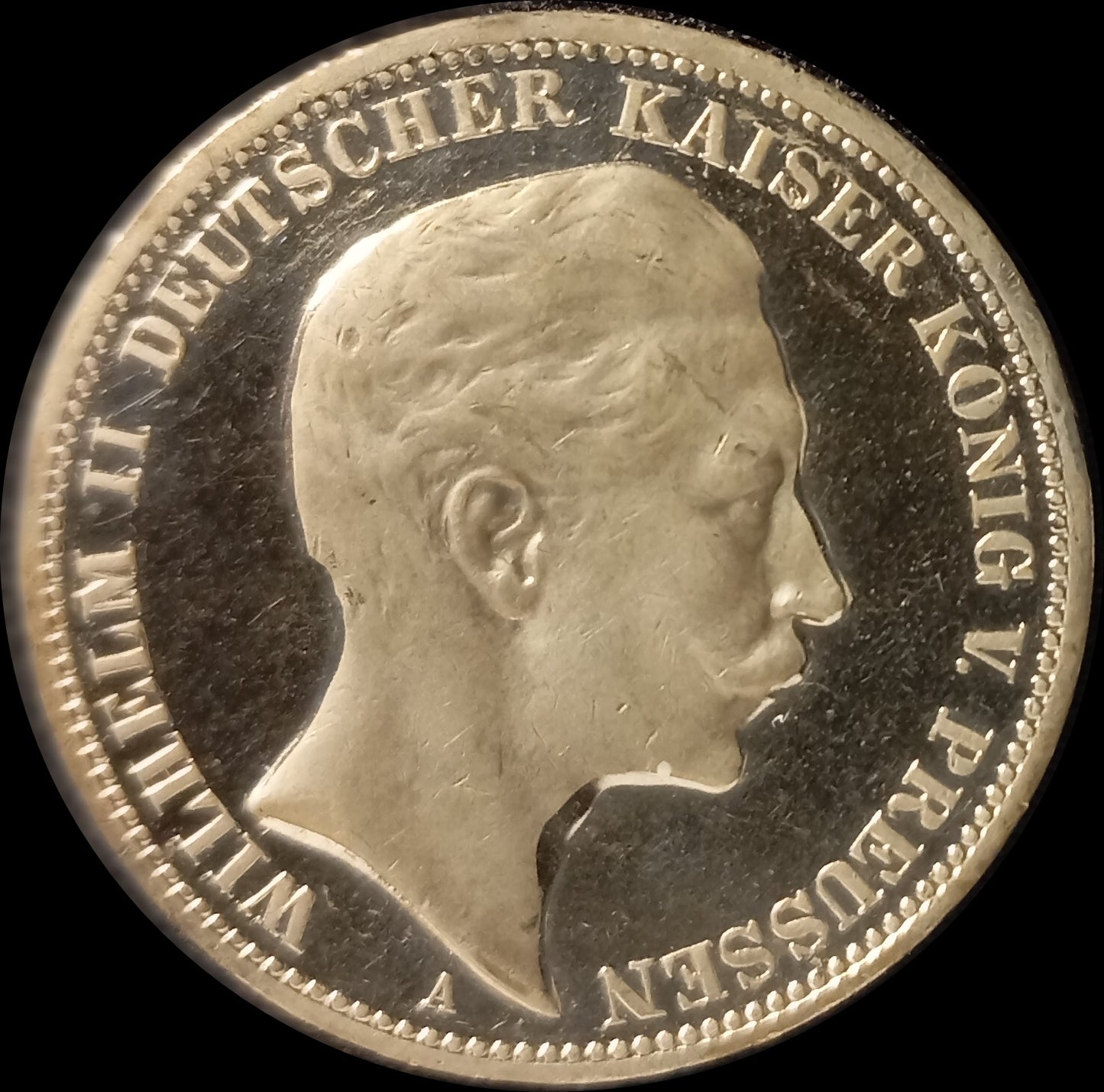 3 Mark Preußen 1908 A Silber, Kaiser Wilhelm II. Deutsches Kaiserreich, Jaeger-Nr. 103