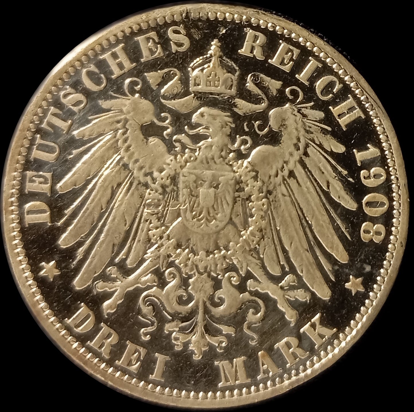 3 Mark Preußen 1908 A Silber, Kaiser Wilhelm II. Deutsches Kaiserreich, Jaeger-Nr. 103