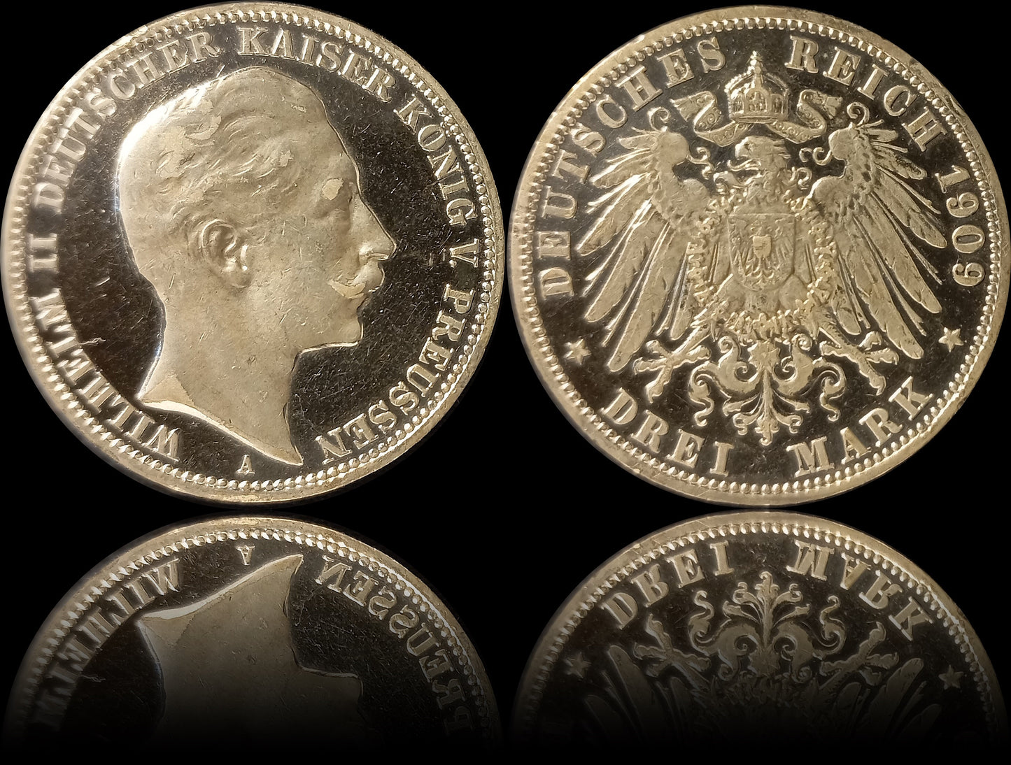 3 Mark Preußen 1909 A Silber, Kaiser Wilhelm II. Deutsches Kaiserreich, Jaeger-Nr. 103